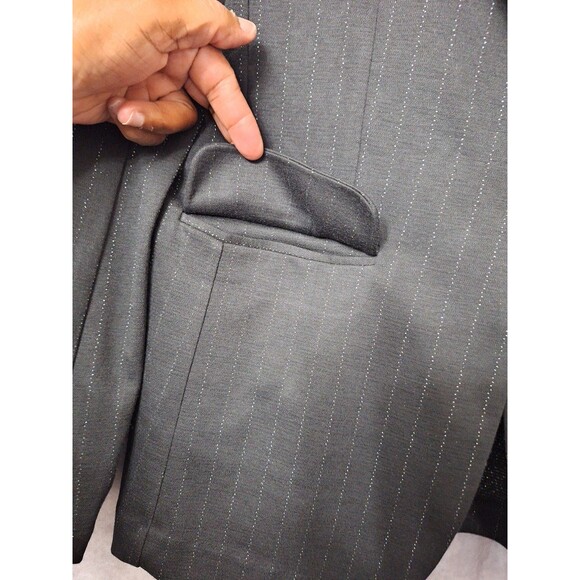 NWT Pinstriped Knit Blazer Women's Sz 8 One Button Black Pockets Career Classic - Picture 7 of 15